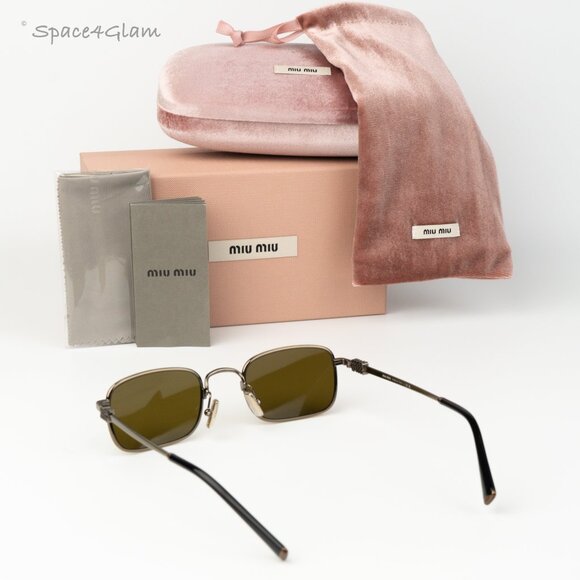 Miu Miu Women Sunglasses Old Gold Brown Rectangle MUA53S 26C09Z NEW AUTHENTIC main image 8